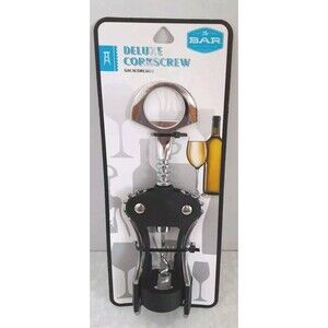 Deluxe Corkscrew The Bar Brand 7.5 Inches Black Silver New